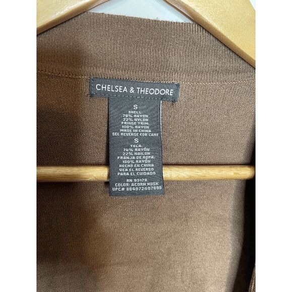 Chelsea & Theodore Western Brown Fringe Open Front Cardigan Sweater Knit‎ Top - Picture 5 of 6